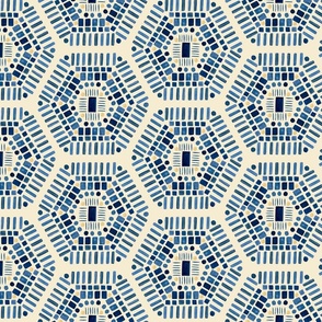 maximalist fantasy garden- blue-indigo-geometric-mosaic-hexagon-watercolor-05-medium scale
