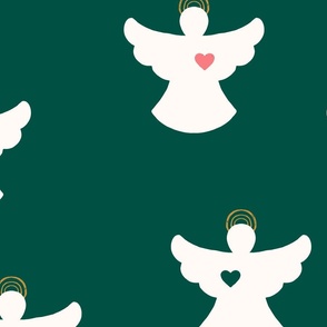 Festive Christmas angels on green, directional, Large