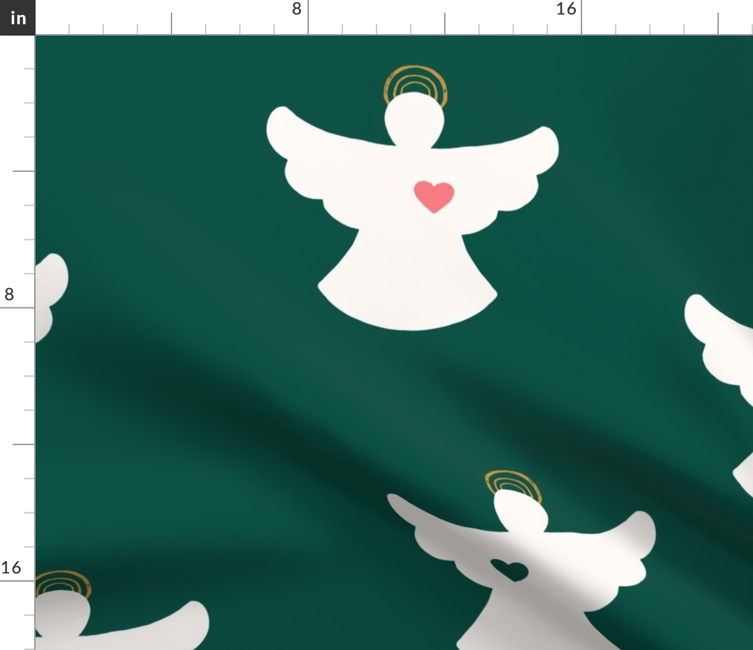 Festive Christmas angels on green, directional, Large