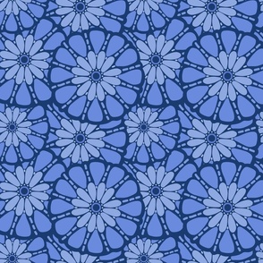 Blue Monochromatic - Hand Drawn Stone Flower - Intersection Flowers