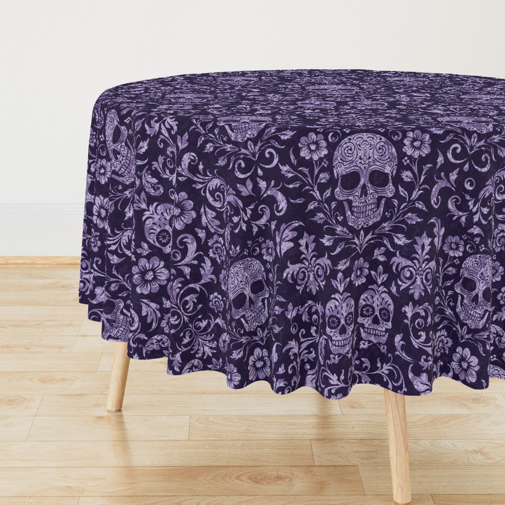 Mystical Macabre Damask Ornament And Skull Pattern Dark Purple Large Scale