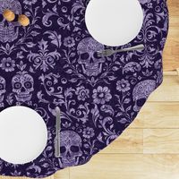 Mystical Macabre Damask Ornament And Skull Pattern Dark Purple Large Scale