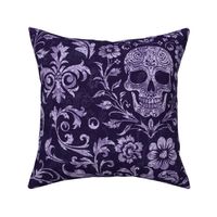 Mystical Macabre Damask Ornament And Skull Pattern Dark Purple Large Scale