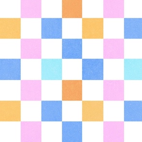 (M) Retro Pastel Chequered / Checks Blue Aqua Yellow Pink #minimal #chequered #retro #70s #softpastels  #barbiecore #spoonflowercollection