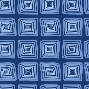 Blue Monochromatic - Hand Drawn Checks (Square) - Groovy Geometrics - Psychedelic