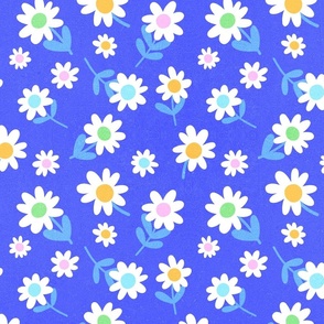 MEDIUM • Ditsy 70s Daisies in Bloom 1. Colourful on Violet Blue