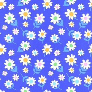 SMALL • Ditsy Daisies in Bloom 1. Colourful on Violet Blue