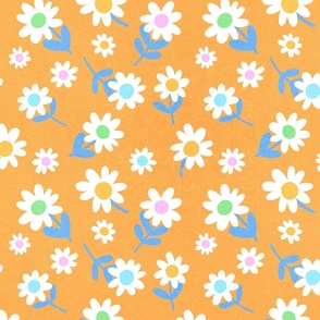 MEDIUM • Ditsy 70s Daisies in Bloom 2. Colourful on Orange