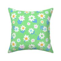  SMALL • Ditsy Daisies in Bloom 3. Colourful on Spring Green
