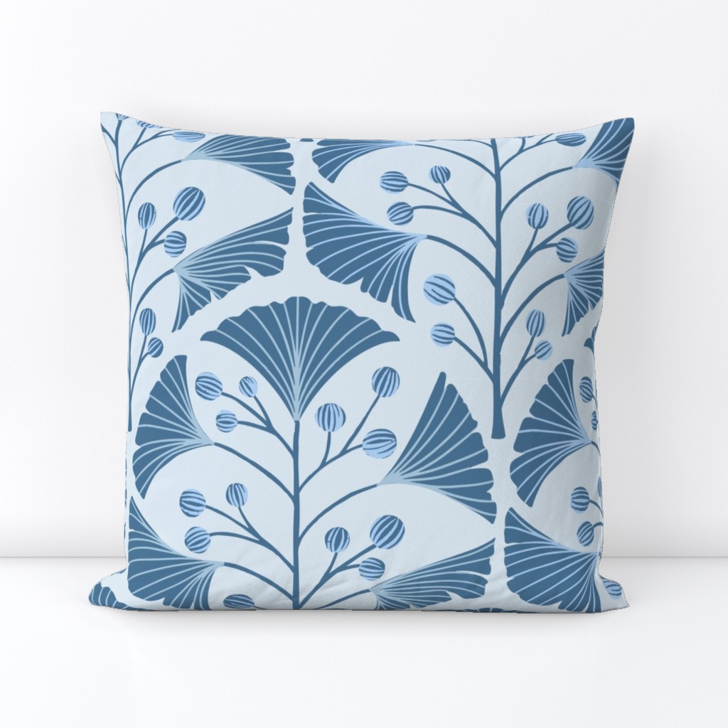 Geometric Gingko Leaves Blue