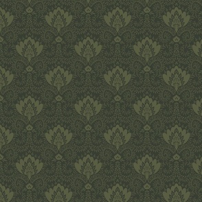 Moroccan floral damask style pattern- moss green and dark green // Small scale