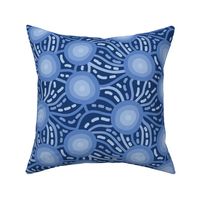 Blue Monochromatic - Interlacing Stripes, Hatchings and Circles - Groovy Geometrics - Psychedelic