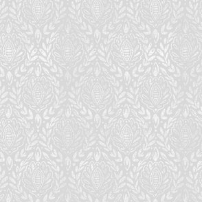 Distressed White Damask Leaves on light grey