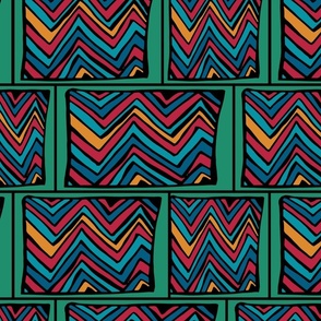 African Tapestry Chevron Zig Zags on Green