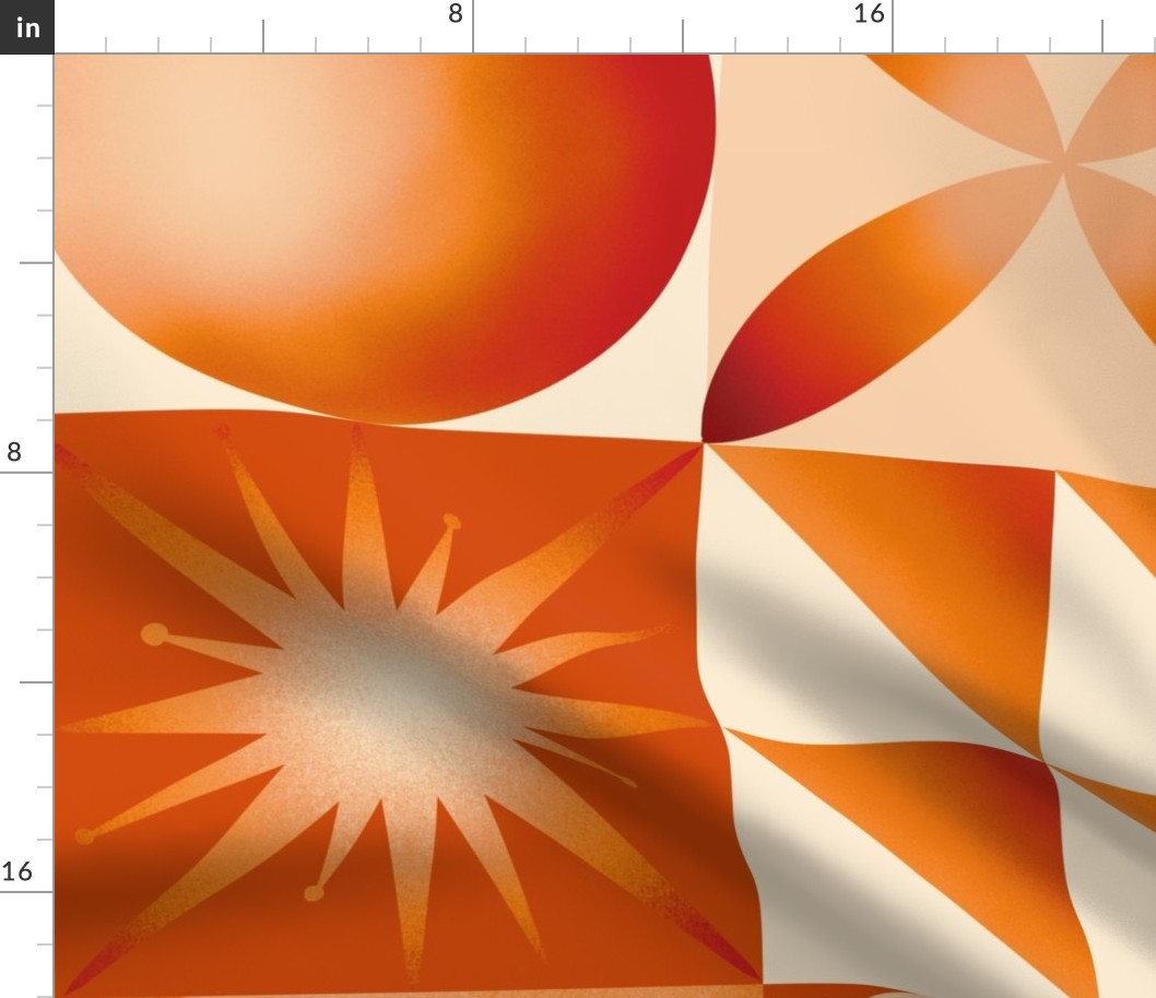 Monochromatic Orange shades bauhaus design. Square formy with Geometric shapes. Abstract gradient. Small scale.