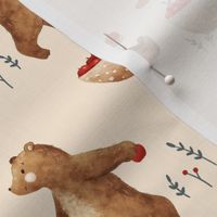 Cute brown bear picking red apples - off white - kids pattern by Zanetfromwonderland