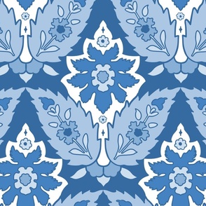Monochromatic stylized Islamic flowers in blue - large