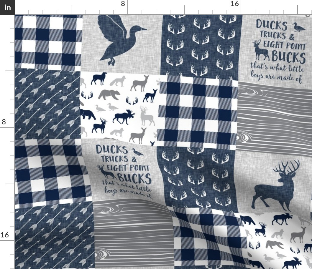 (5" scale) Ducks, Trucks, and Eight Point Bucks - Woodland wholecloth Plaid - Navy C23