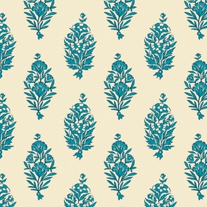 maximalist fantasy garden- peacock blue- indian floral- block print-02-small scale