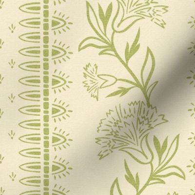 maximalist fantasy garden- green- indian floral-border-light-03-medium scale