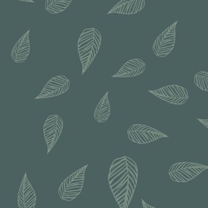 falling green leaves on a dark green / teal background - large scale