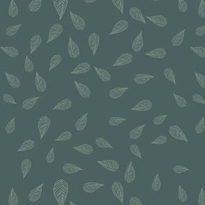 falling green leaves on a dark green / teal background - medium scale