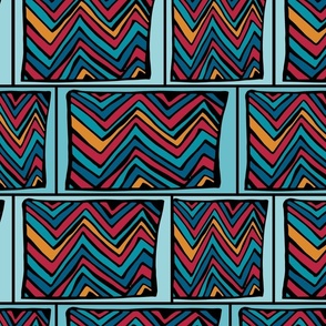 African Tapestry Chevron Zig Zags on Peacock Blues