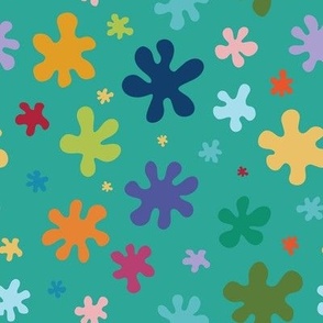 Cute hand drawn playful scattered splash blobs in aquamarine blue and vibrant multi color