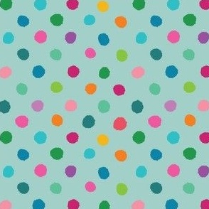 1/4 inch hand drawn minimal polka dots in light pale aqua blue and vibrant multi color