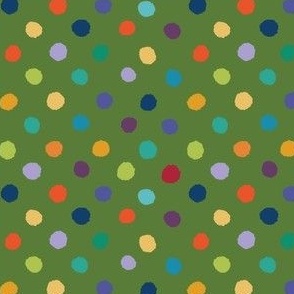 1/4 inch hand drawn minimal polka dots in olive army green and multi colors