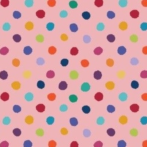 1/4 inch hand drawn minimal polka dots in baby pink and vibrant multi color