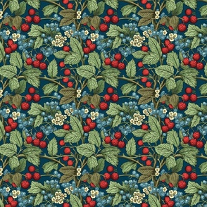 Red & Blue Berries, Tiny White Flowers | William Morris Inspired collection