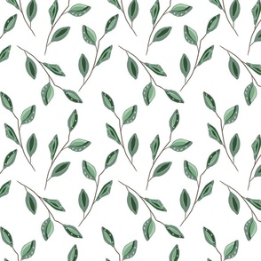 Organic Leaves and Branches Sage Green and Teal