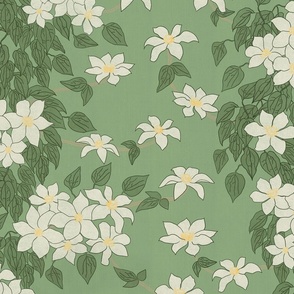 Trailing floral in green and white for bedding, home decor and wallpaper
