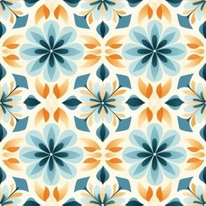 Orange ,Navy, and Baby Blue Retro Flowers