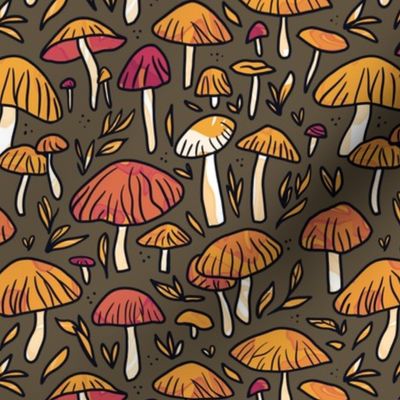 Earthy Mushroom Pattern - Dark Brown