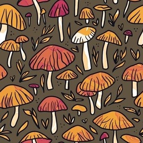 Earthy Mushroom Pattern - Dark Brown