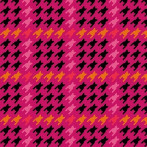 Medium scale. Pink and orange frenchie houndstooth, dogstooth seamless pattern. Modern elegant french bulldog texture.