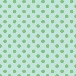 Small-Scale hand drawn polka dot design in colors of aqua blue, and green.  
