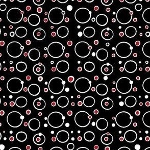 Dots and Rings, red and white on black, mini