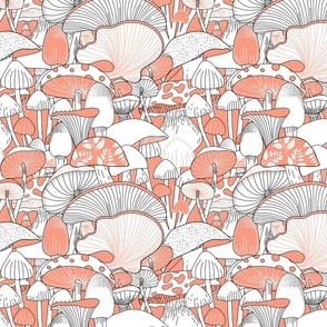 Monochrome Mushrooms in Soft Orange/Black and White (Medium)