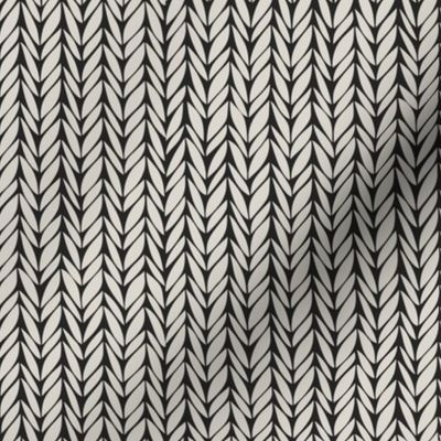 knit - creamy white_ raisin black - hand drawn herringbone geometric stripes