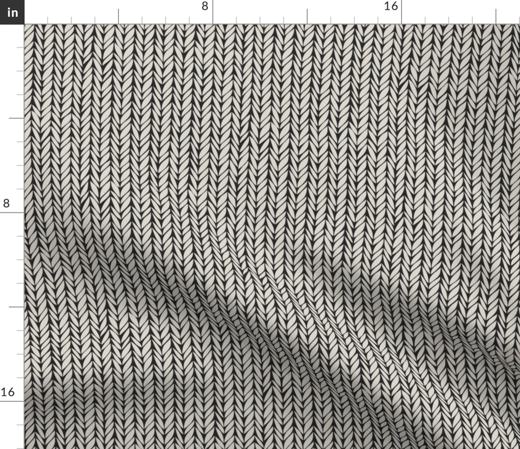 knit - creamy white_ raisin black - hand drawn herringbone geometric stripes
