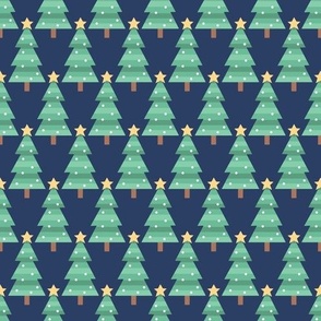 Striped Christmas Trees with white spots on navy