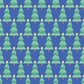 Striped Christmas Trees with white spots on blue