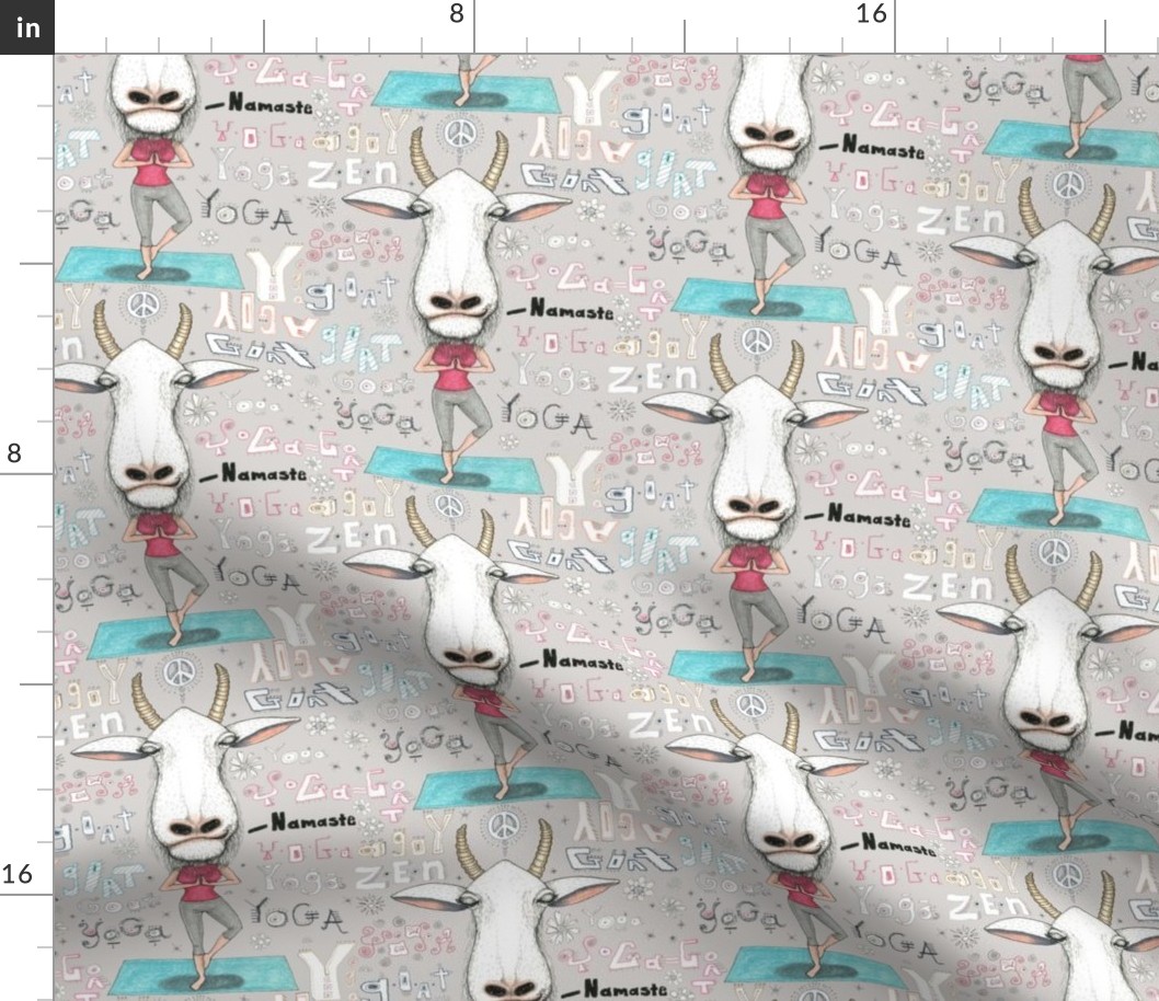 goat yoga, custom medium large scale, gray white aqua turquoise red goats fitness exercise