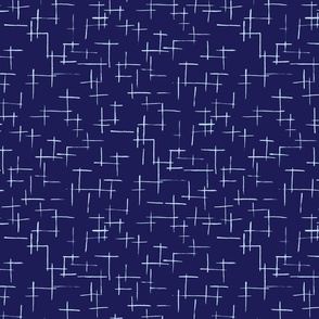 Modern Hand Drawn Woven cross hatch lines in deep indigo blue  - ©Lucinda Wei