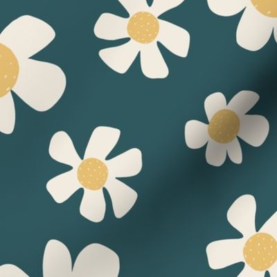 Large Scale Daisy Fun - White and Yellow on Blue 12x12