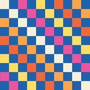 Diagonal Checkered Checks Stripes - Small Scale - Cobalt Blue Hot Pink Yellow and Orange - Skater girl