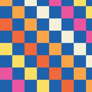 Diagonal Checkered Checks Stripes - Large Scale - Cobalt Blue Hot Pink Yellow and Orange - Skater girl